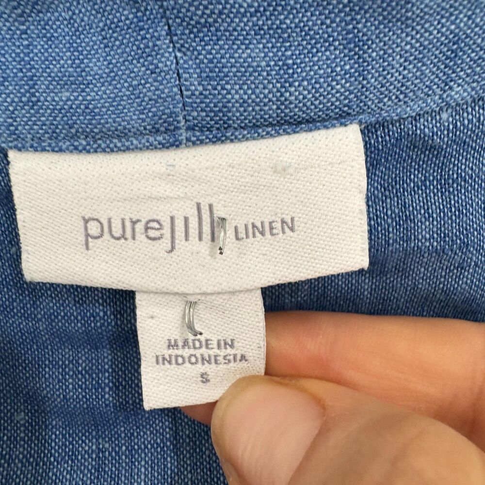 Pure Jill Linen Shirt Womens Small Blue Tunic 3/4 Sleeve V Neck Casual - Picture 3 of 8